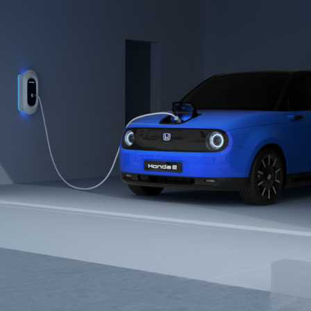 3/4-Frontansicht des Honda Urban EV Concept mit Ladepunkt.