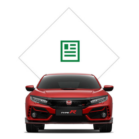Front facing Honda Civic Type R with brochure illustration.