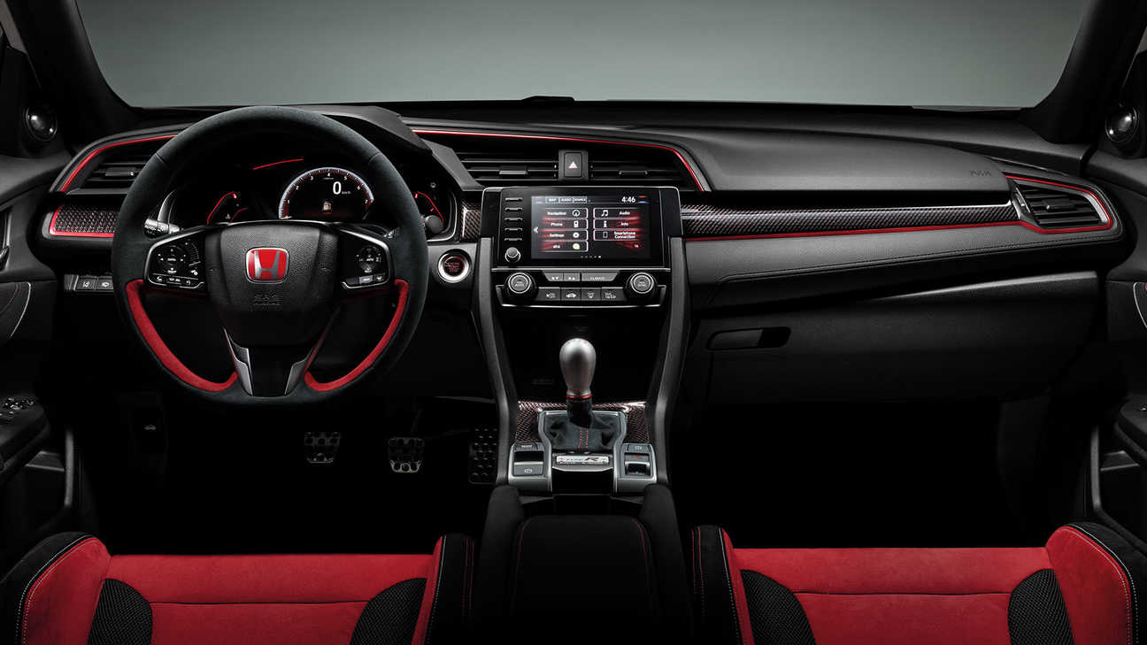 Front facing view of Honda Civic Type R dashboard with Carbon Interior pack.