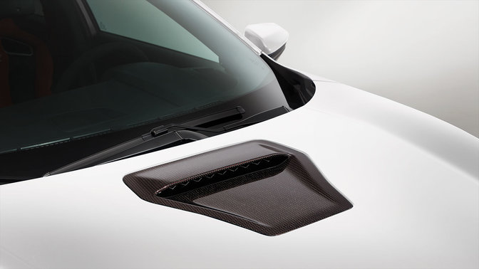 Closeup of Honda Carbon Hood.