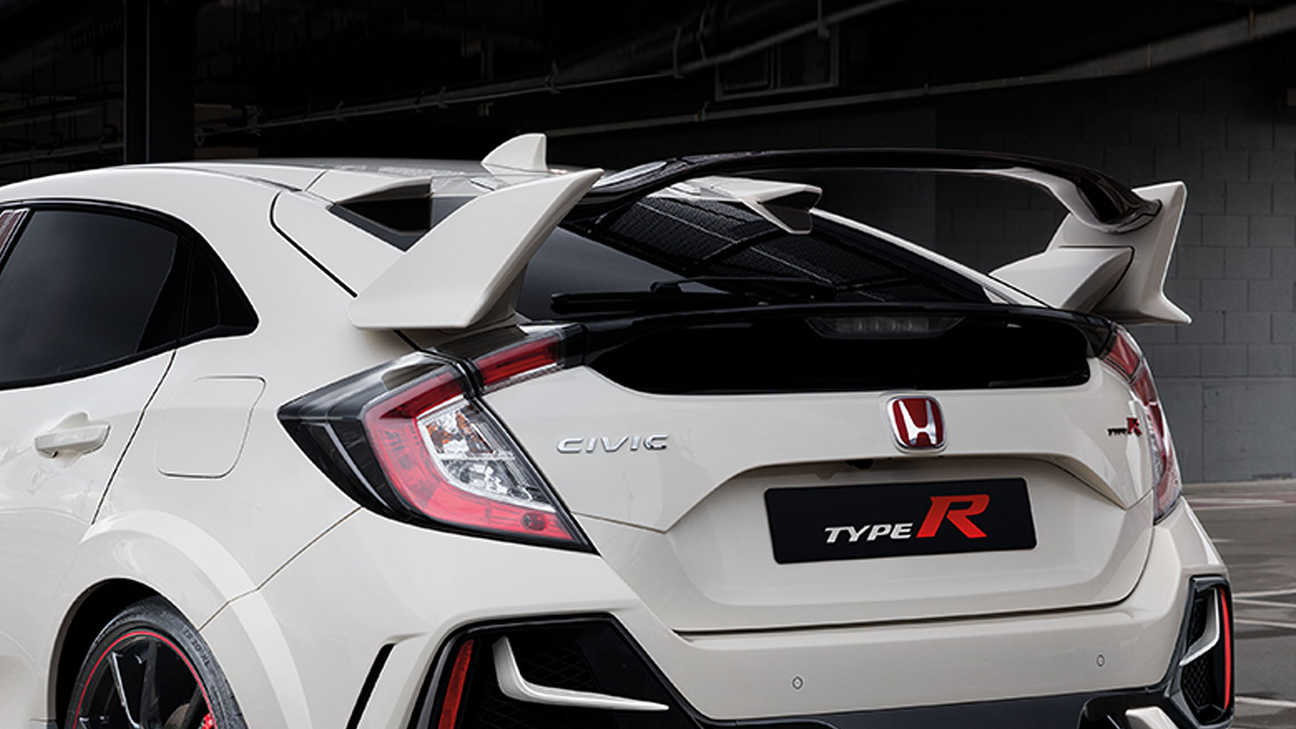Close up of Honda Civic Type R Carbon Wing Spoiler.