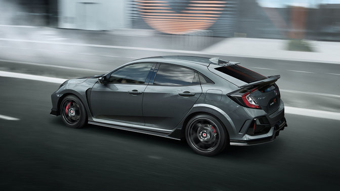 Rear facing three Quarter Grey Civic Type R GT