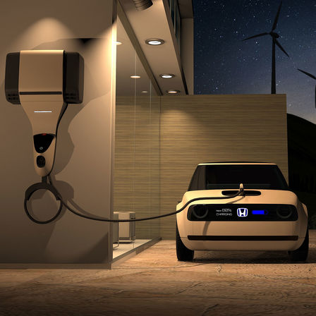 Frontansicht des Honda Urban EV Concept beim Aufladen.