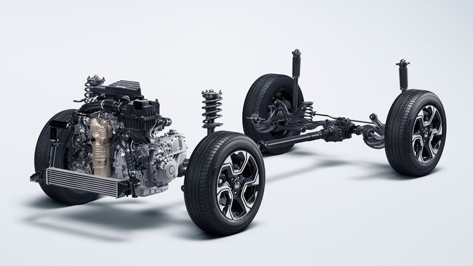 Skelett des Honda CR-V Chassis.