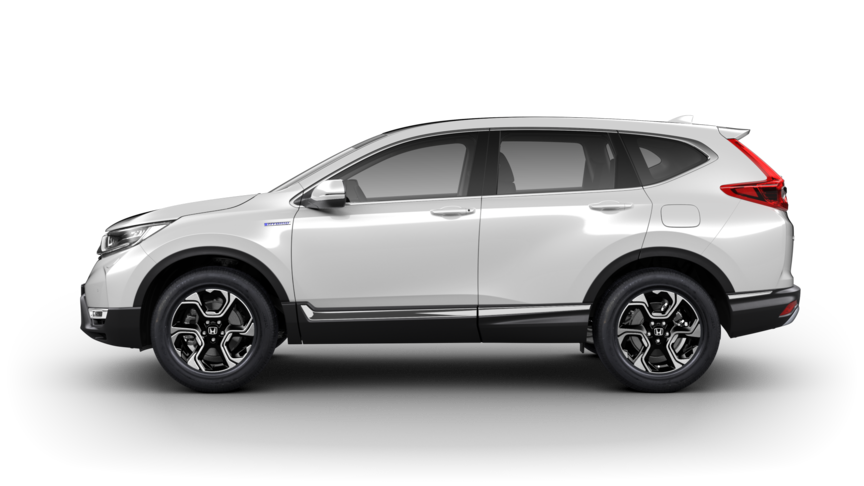 Honda CR-V Hybrid in Platinum White Pearl, Seitenansicht.