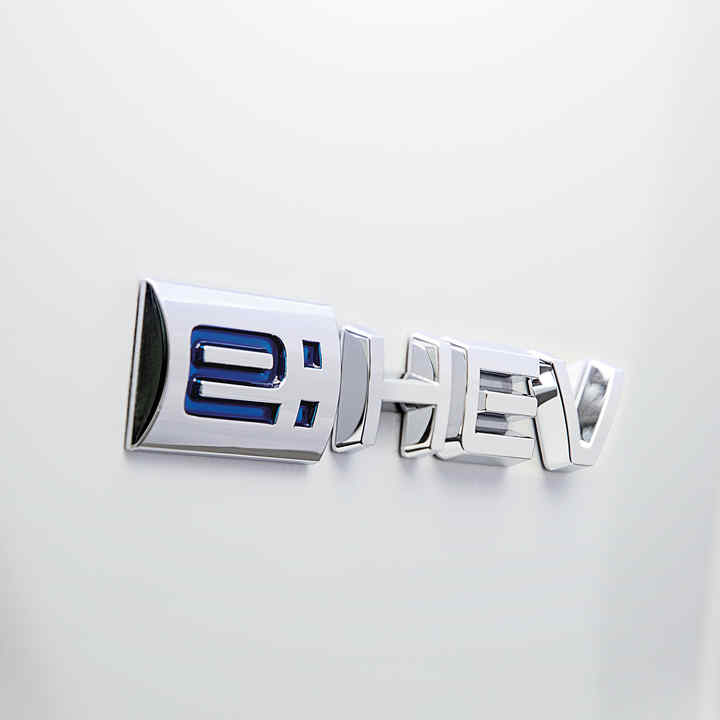 Nahaufnahme des e:HEV-Logos auf der Karosserie