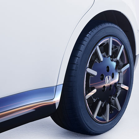 Honda e, Nahaufnahme des Rads.