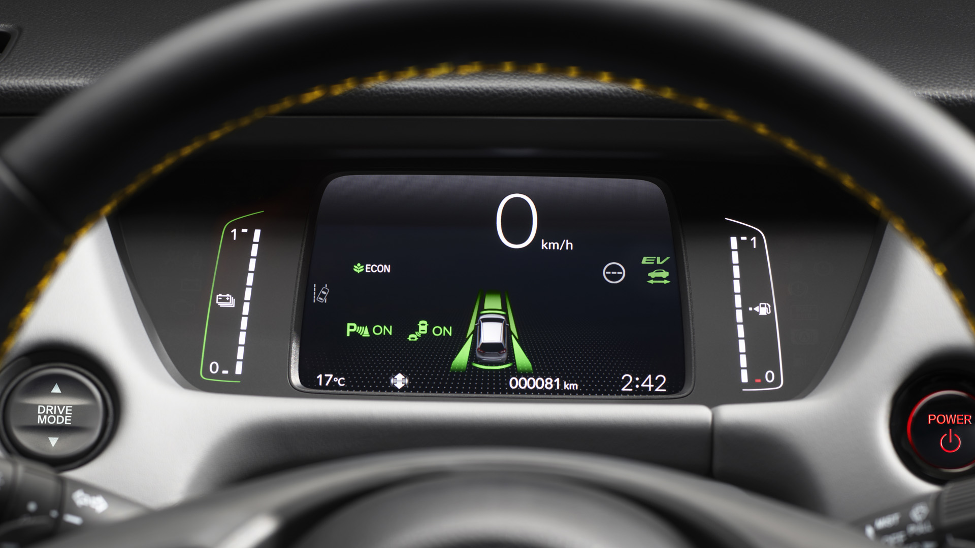 Nahaufnahme Honda SENSING im Inneren des Jazz Hybrid.