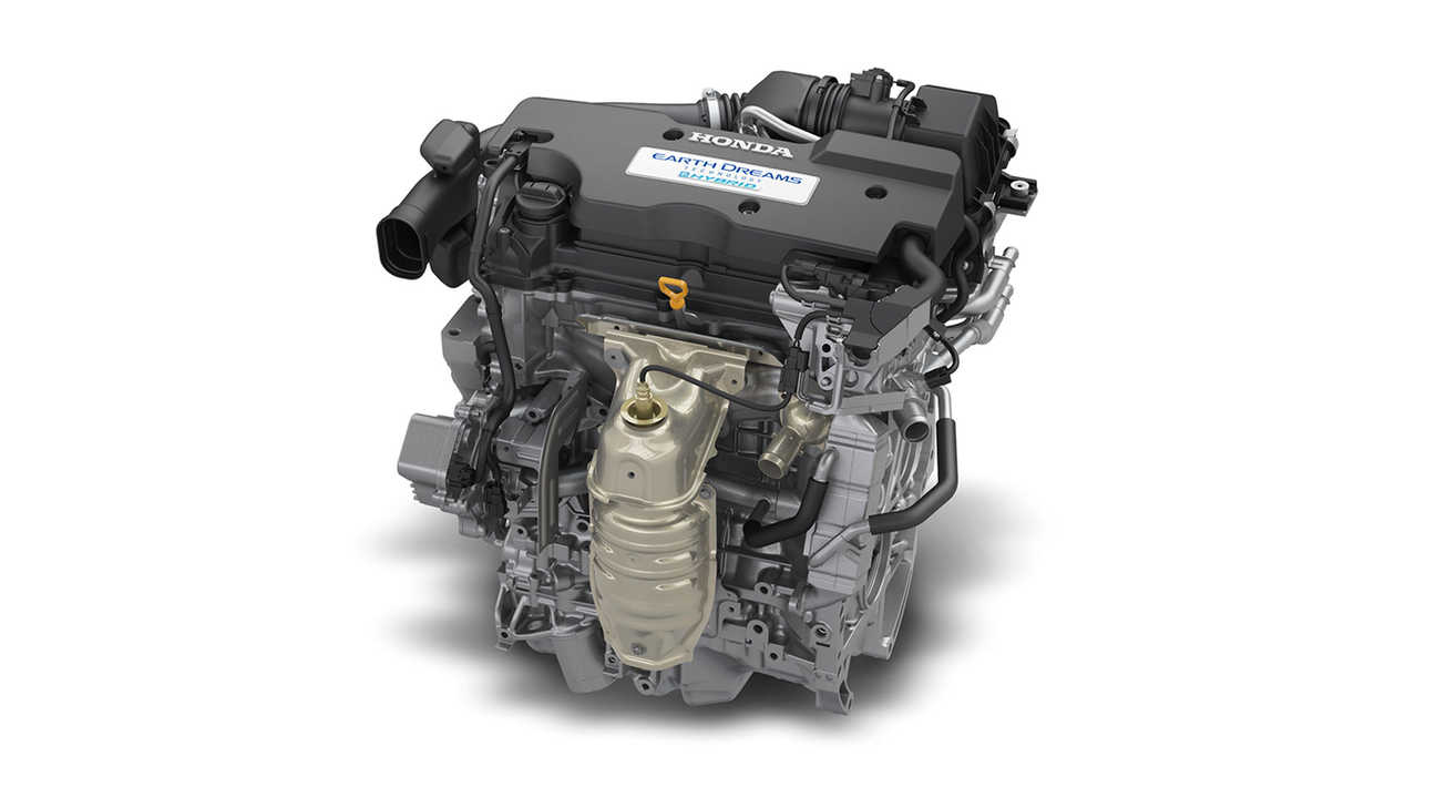 Hybrid-VTEC-Motor von Honda mit Atkinson-Zyklus in Nahaufnahme. 