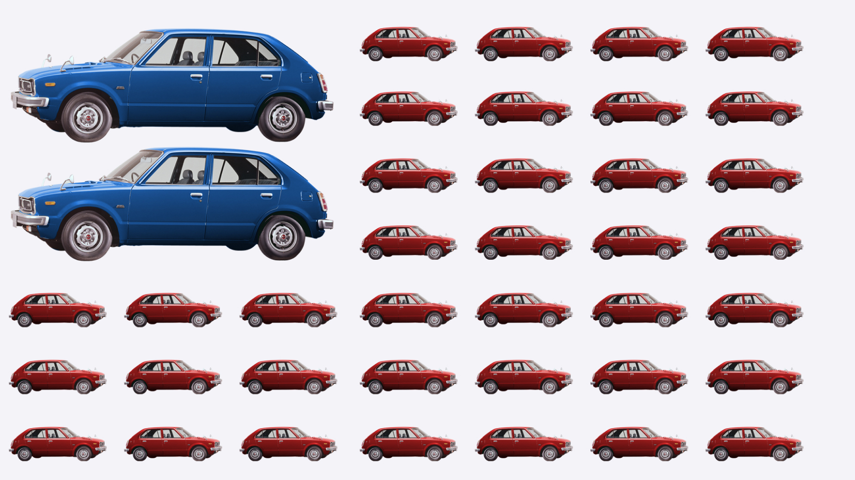 Abbildung einer aus Honda Civics zusammengesetzten amerikanischen Flagge.