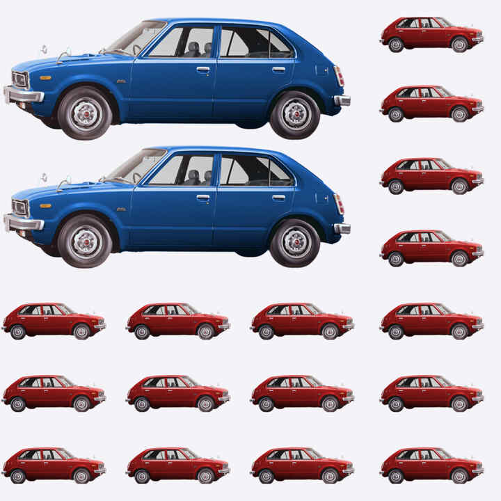 Abbildung einer aus Honda Civics zusammengesetzten amerikanischen Flagge.