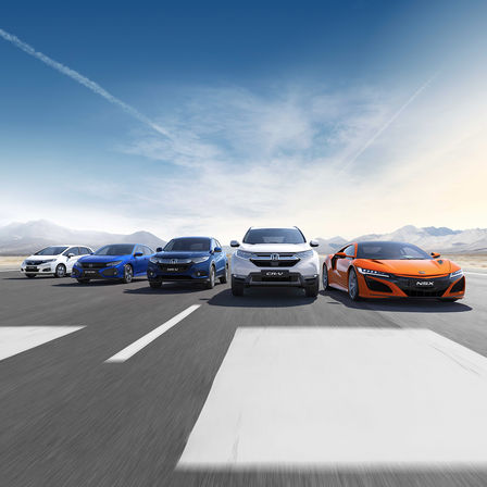 Honda Jazz, Honda Civic, Honda HR-V, Honda CR-V und Honda NSX vor Ort.