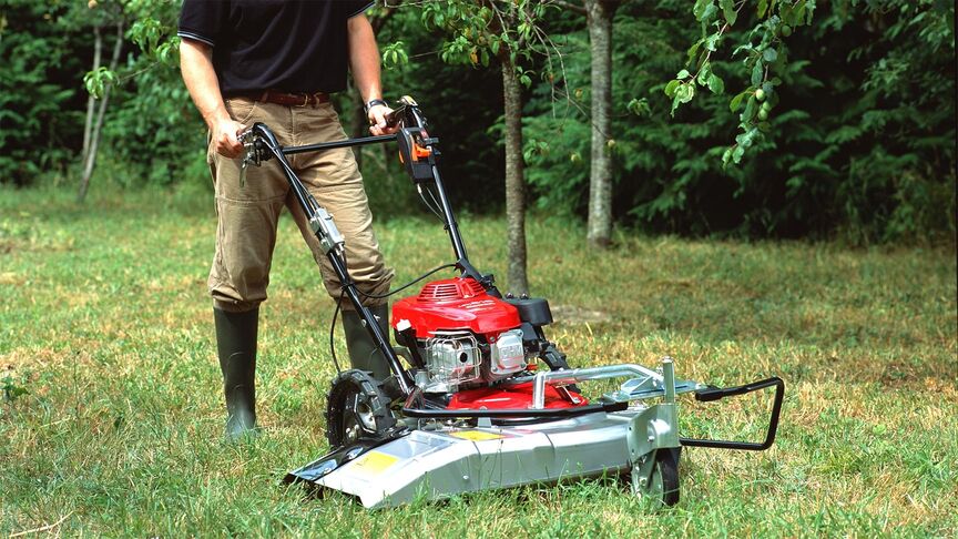 Honda Wiesenmäher-Rasenmäher, Nahaufnahme auf einem Rasen