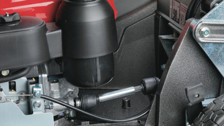 Nahaufnahme des Honda HRH-Mähdecks.