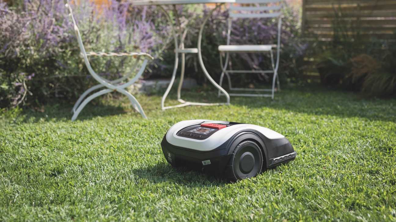 Dreiviertelrückansicht eines Honda Miimo in einem Garten, im Hintergrund befinden sich ein Tisch und Stühle.