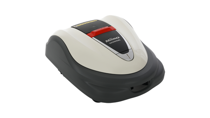 Links: Miimo, nach rechts weisend. Mitte: Rasenm&auml;her, Dreiviertelfrontansicht, nach rechts zeigend. Rechts: Aufsitzm&auml;her, Dreiviertelfrontansicht, nach rechts zeigend.