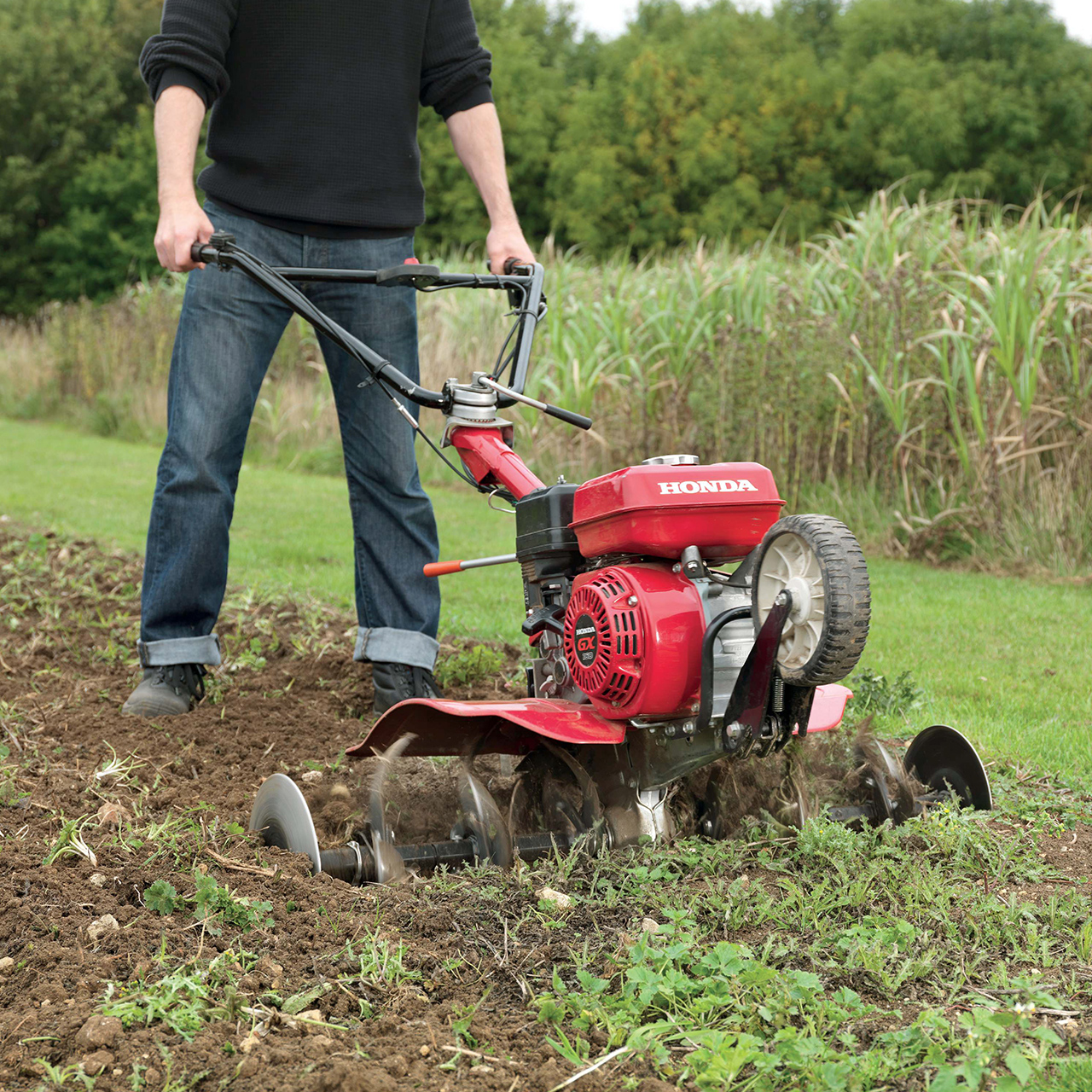 Kompakt-Motorhacken auf einem Feld.