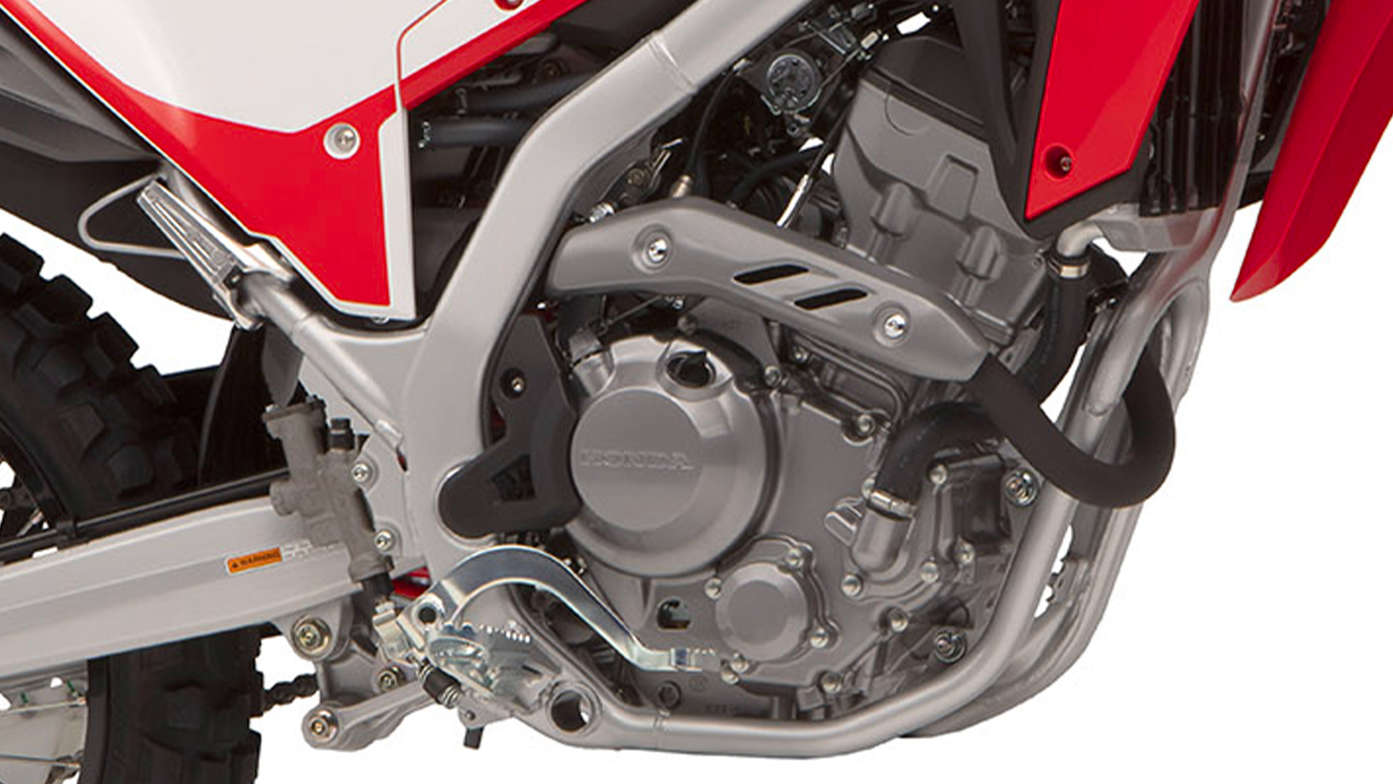 Honda CRF300L, stärkerer, flüssigkeitsgekühlter DOHC-Einzylindermotor mit 4 Ventilen
