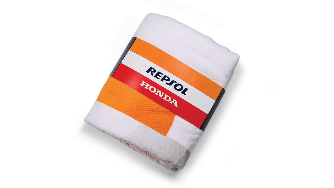 Honda Repsol Strandtuch in Honda MotoGP-Farben mit Repsol Logo.