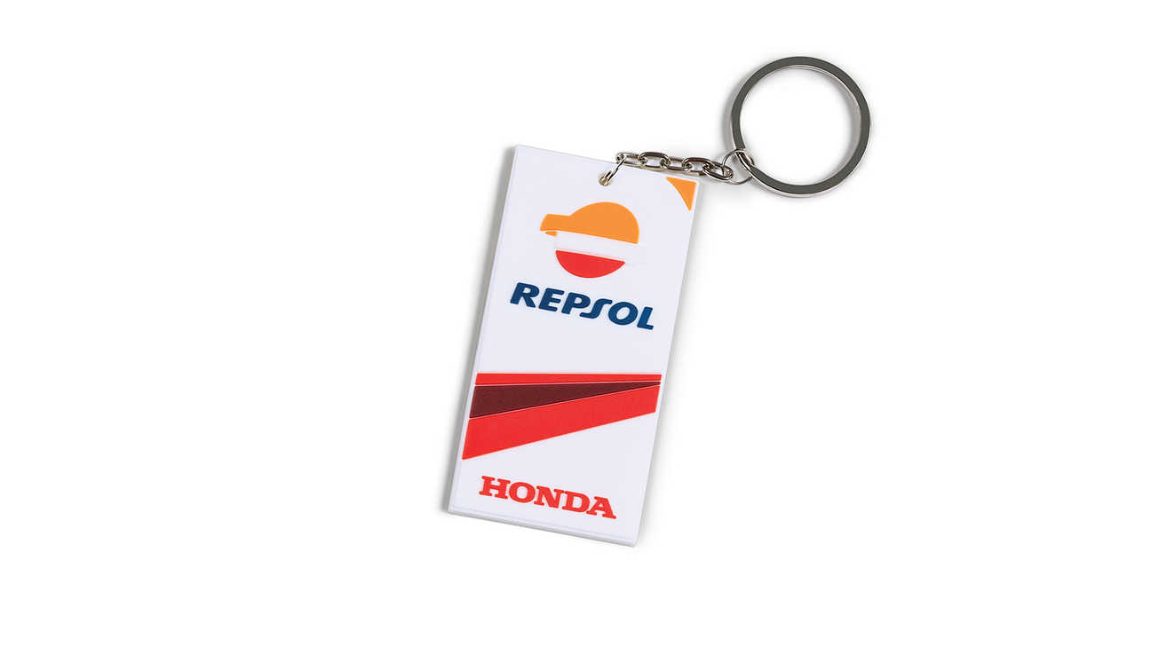 Schlüsselanhänger in Honda MotoGP-Farben mit Repsol-Logo.