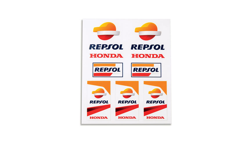 Honda Repsol Sticker-Set aus Vinyl in Honda MotoGP-Farben mit Repsol Logo.
